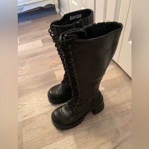 BONGO Black Lace-Up Chunky Heel Boots